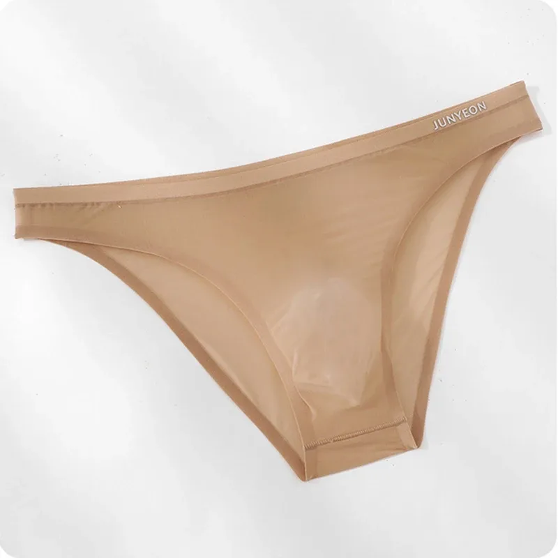 Seamless Quick Drying Men Briefs Underwear Solid Color Ice Silk Ultra-thin Underpants Sexy Breathable 3D Pouch Panties Undies