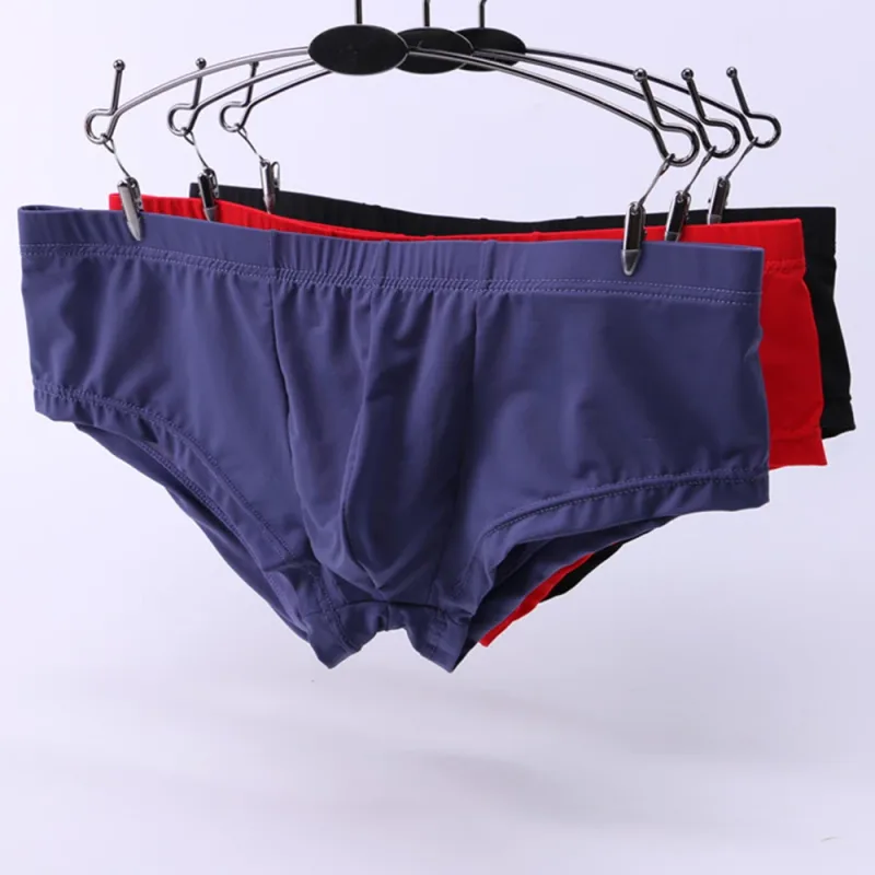 1pc Men's Ice Silk Low Waist Briefs Elastic Solid Color U-Convex Pouch Panties Lingerie Male Underwear Underpants