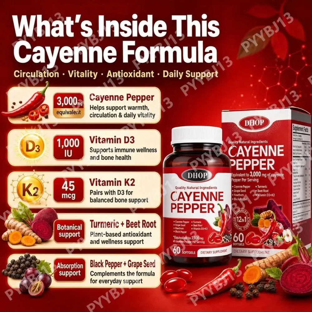 Cayenne Pepper Capsules -Daily Wellness Support- Pure Cayenne Pepper Extract - Capsaicin Supplements Vegan 60 Count unisex