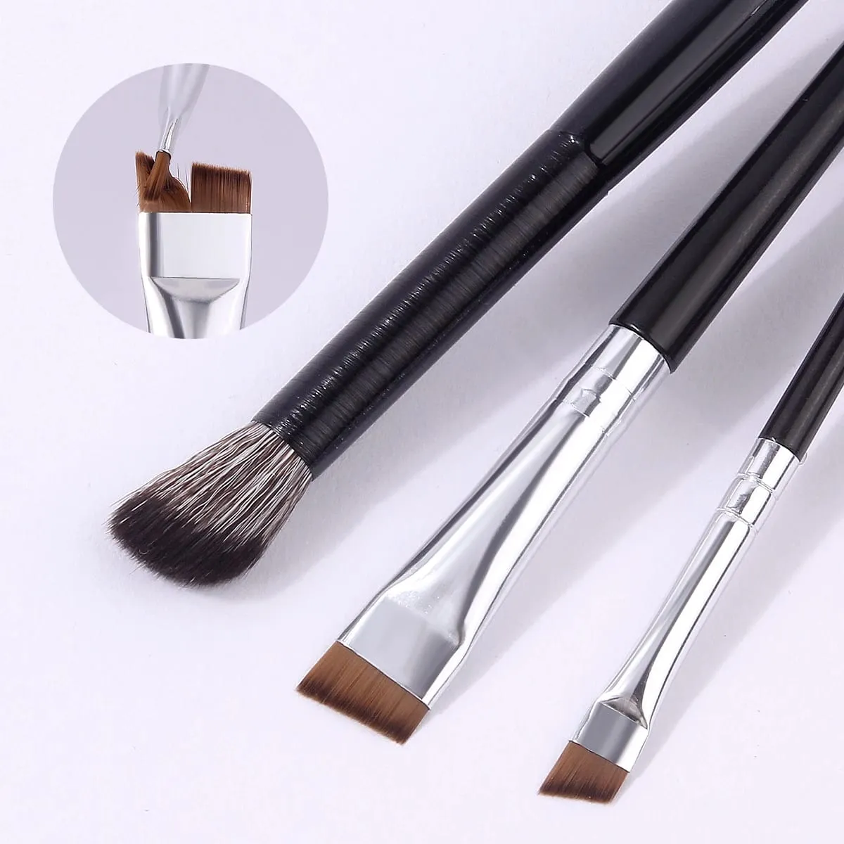 3 pçs profissional sobrancelha corretivo pincéis de maquiagem conjunto macio cabelo sintético angulado sombra de olho escova de mistura para ferramentas de maquiagem dos olhos — image 6