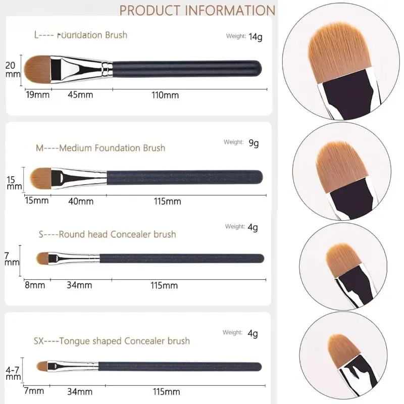 Pincel de maquiagem corretivo ultrafino, 4 tipos de tamanhos atualizado, base líquida profissional, creme corretivo, ferramenta de maquiagem