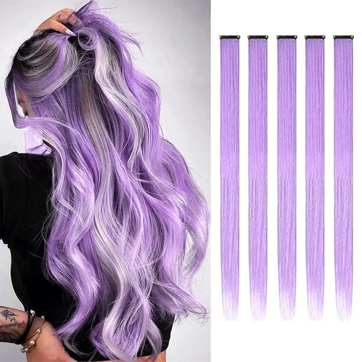 5 pçs clipe colorido em extensões de cabelo sintético destaques festa extensões de cabelo colorido arco-íris falso grampos de cabelo postiços — image 18