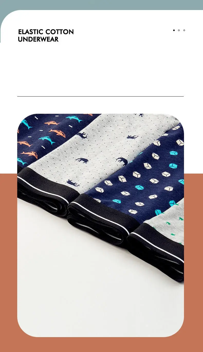 4Pcs/Lot Boxer Shorts Men Underwear Cotton Underpants Comfortable Breathable Male Trunk U Convex Print Panties High Quality