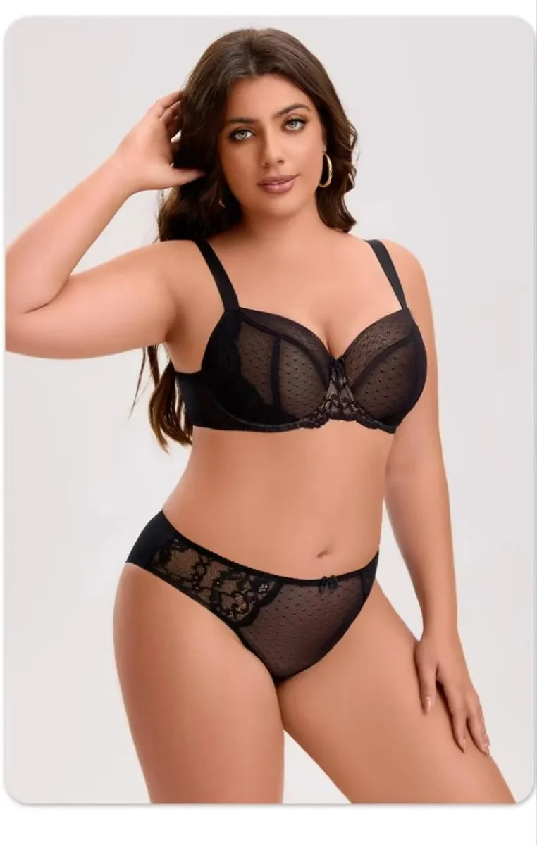 Plus Size Thin Bra Set for Large Busts D-H Cup Thin Breathable Maximum Support Anti-Sagging Lingerie For Women Full Coverage
