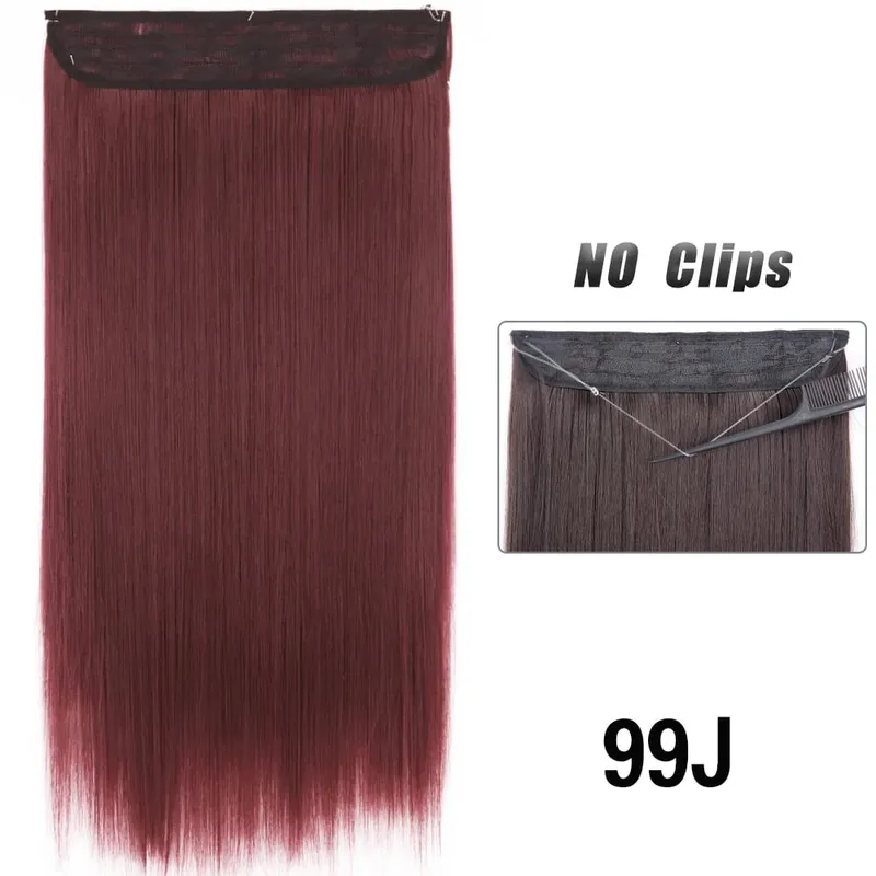 Sem clipes extensões de cabelo fio invisível longo em linha reta sintético falso pedaço de cabelo 80cm preto marrom loiro penteado