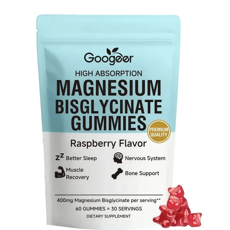 Gomas de bisglicinato de magnésio para os ossos, músculos, sono, suporte ao sistema nervoso, bem-estar com vitamina D3 e zinco 60 gomas