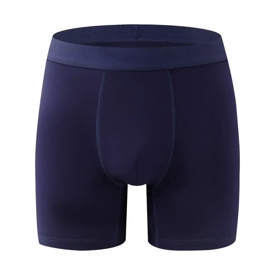 Cueca boxer masculina de fibra de bambu – peça única, roupa íntima macia de cor sólida com cintura sem costura e bolsa com contornos