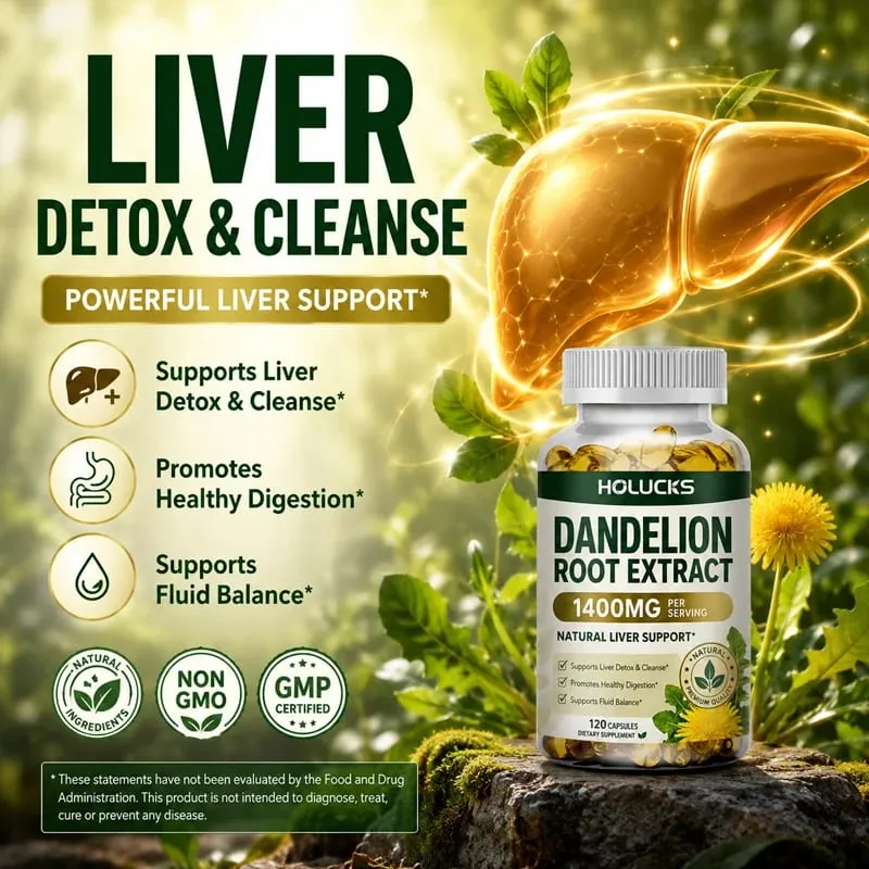 Extrato natural de raiz de dente de leão, cápsulas de 1400 mg, suporte para desintoxicação do fígado, ajuda a limpar o equilíbrio do fluido digestivo e a vitalidade diária leve