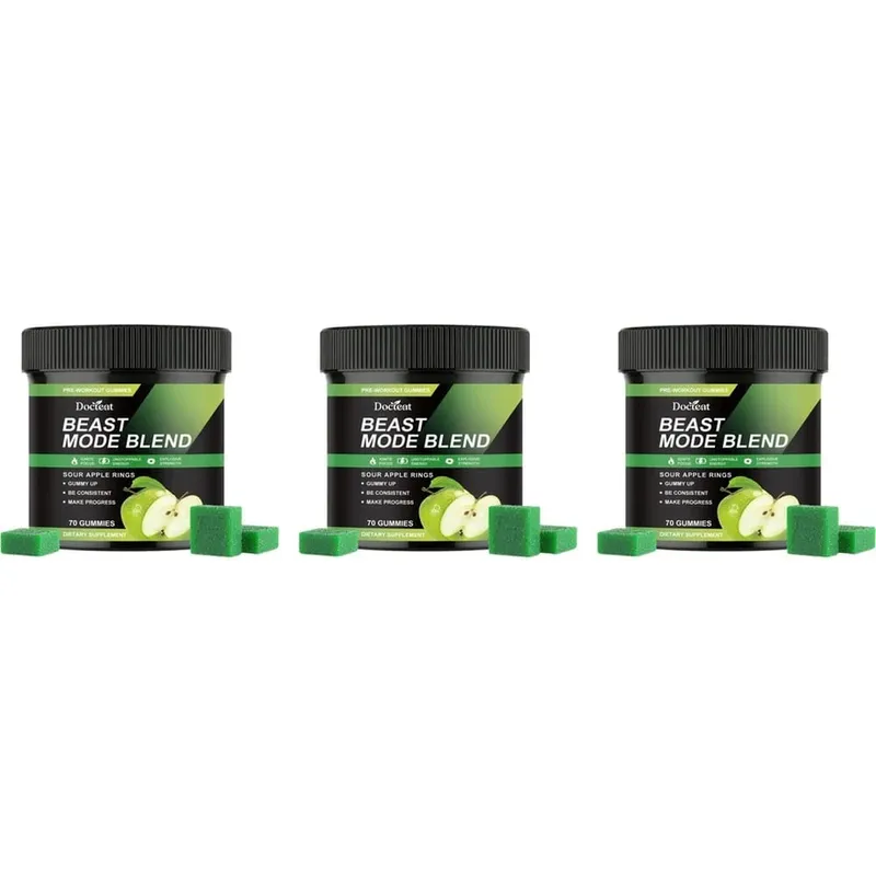 Docteat Beast Mode Blend Pré-treino Gummies Foco de Energia e Suporte de Resistência para Treinamento de Força e Ginásio Ativo Dias 70 Contagem