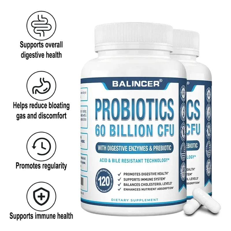 Suplementos probióticos + prebióticos - contém enzimas digestivas para apoiar a saúde digestiva e o sistema imunológico