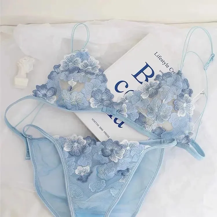 Super sexy conjunto de sutiã de renda transparente oco sem arame triângulo francês bralette e calcinha feminina lingerie quente 2026 moda
