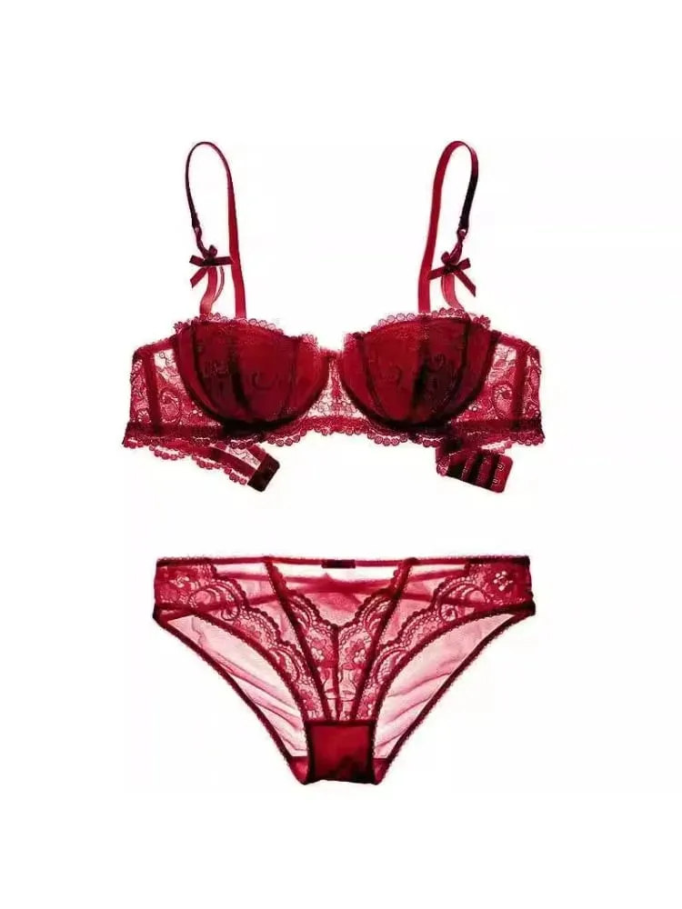 Sutiã de renda francesa meia xícara ultrafino compacto sutiã pequeno kawaii lingerie sexy push up estilo japonês design minimalista para mulheres — image 1