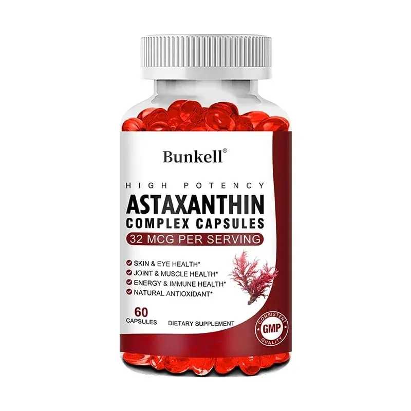 Cápsulas de complexo de astaxantina - com antioxidante de óleo de peixe apoiam a visão dos olhos e da pele, articulações musculares e saúde imunológica