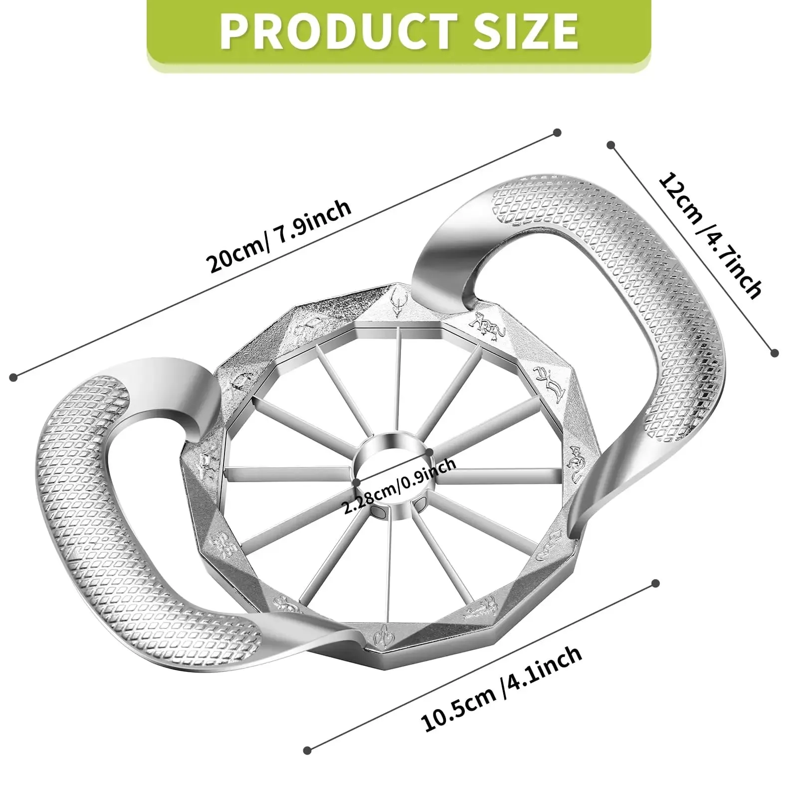 Cortador de frutas com 12 lâminas, cortador de maçã extra grande, fácil de usar, economiza tempo, cortador e divisor de maçã em aço inoxidável resistente