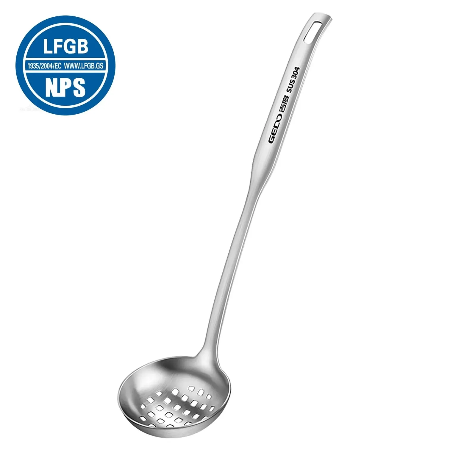 Certificação LFGB Coador e colher de sopa de aço inoxidável 304 puro 30,5 cm de comprimento Conjunto de concha e filtro resistente a quedas