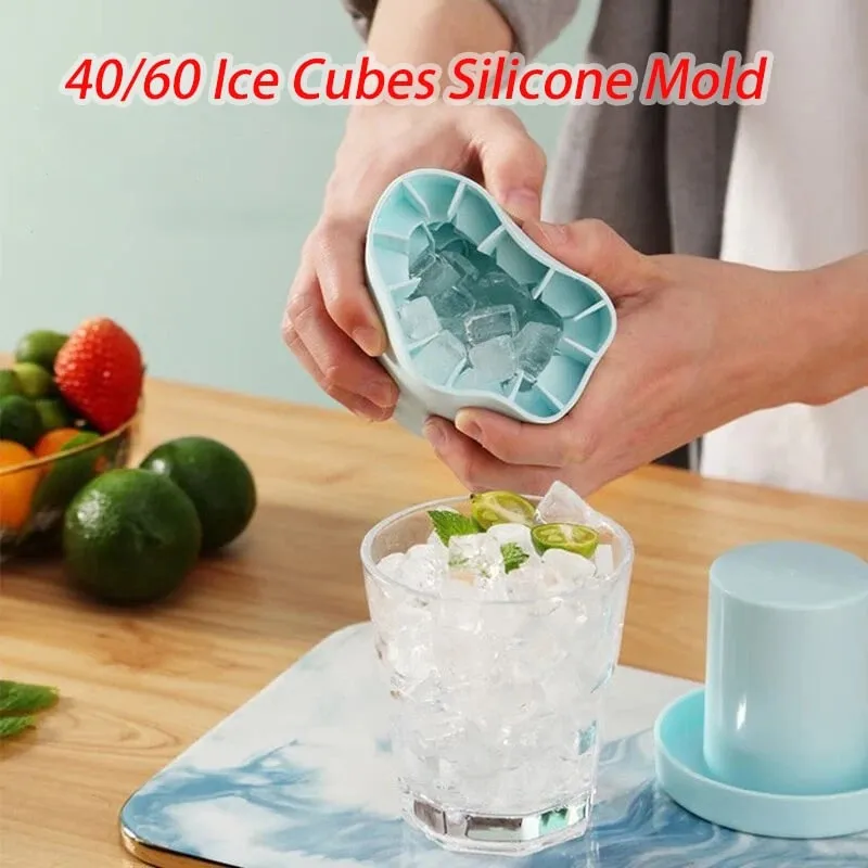 40/60 Ice Cubes Silicone Mold Round Ice Bucket Ice Storage Box Household DIY Refrigerator Freeze Ice Maker Creative Barware Tool