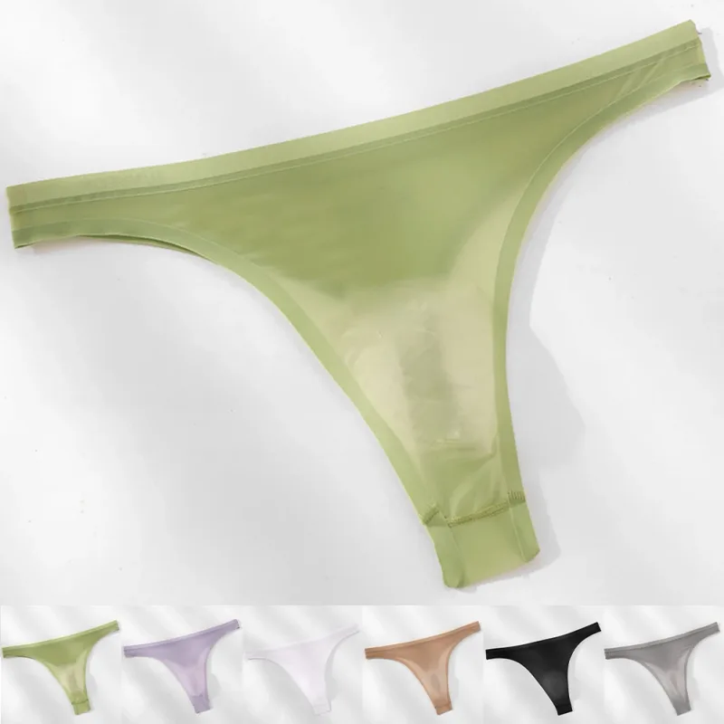 Cuecas masculinas ultrafinas de seda gelo 3d, tanga transparente, roupa íntima, cintura baixa, cuecas de biquíni em u, lingerie