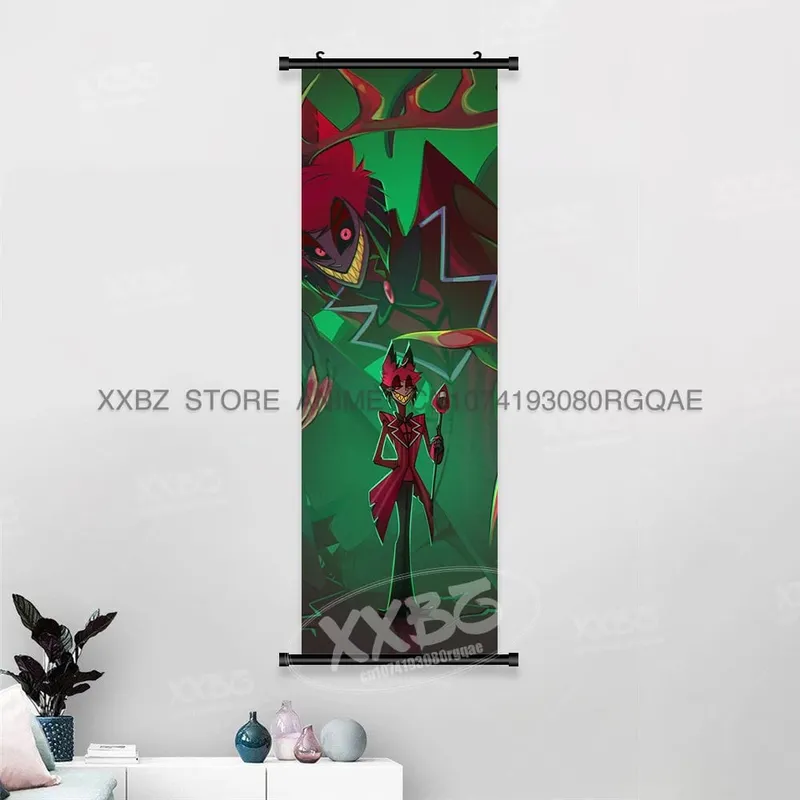Simple Black Comedy Hazbin Hotel Home Decoration Hanging Painting Cartoon Wall Artwork Scrolls Picture Room Canvas Print Posters
