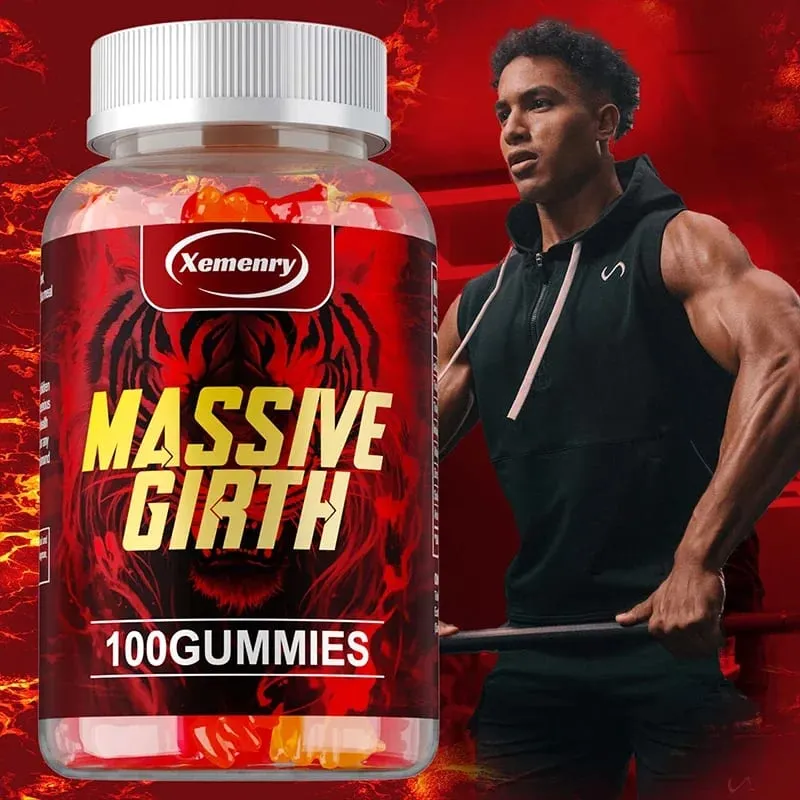 Gomas de circunferência maciça para homens - intensificador de vitalidade masculina, aumenta o tamanho e a resistência, aumenta a força e a confiança vegana