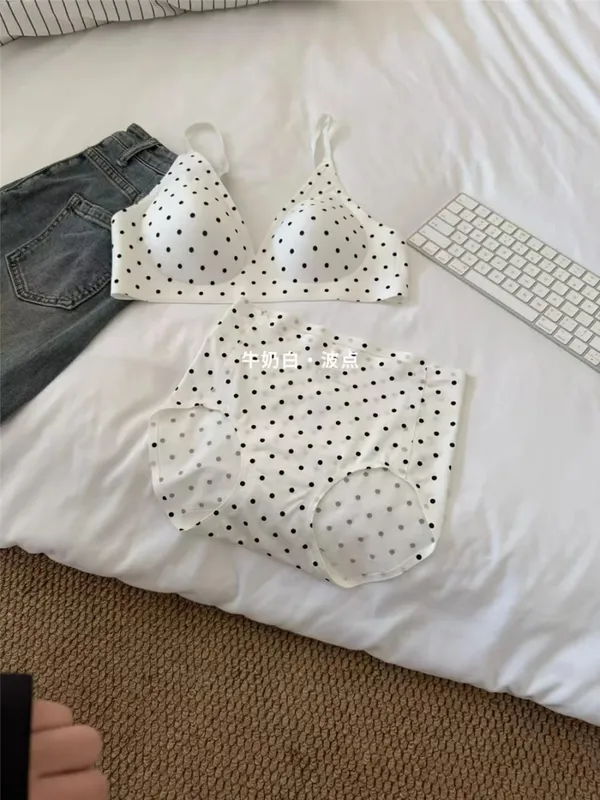 Sutiã retrô americano de bolinhas, sem costura, v profundo, sem fio, suporte de gelatina, conjunto de lingerie anti flacidez, conforto sexy, conjunto de sutiã sexy moyisu