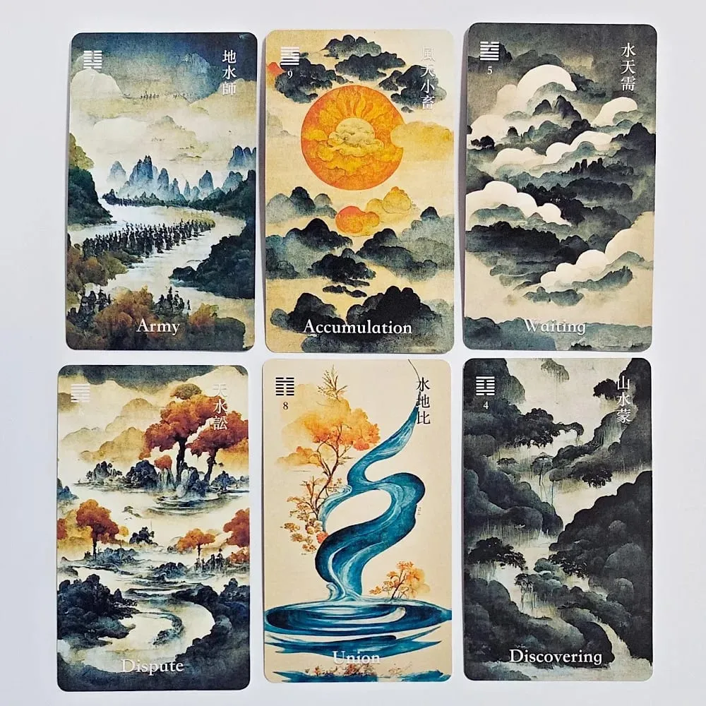 64 cartões i-ching oracle deck tinta tradicional estilo arte ferramenta de adivinhação chinesa para orientação espiritual e meditação 10.3*6cm