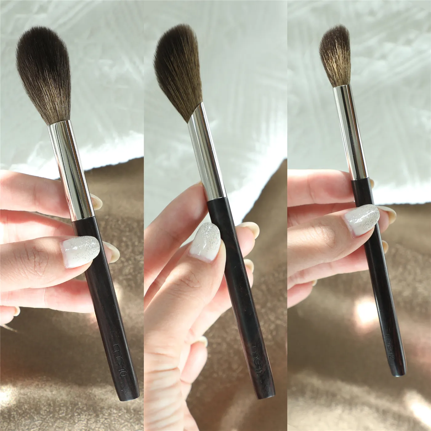 Pincel de maquiagem artesanal profissional, 1 peça, blush, iluminador, macio, saikoho, cabelo de cabra, cabo de madeira de ébano, pincéis de maquiagem