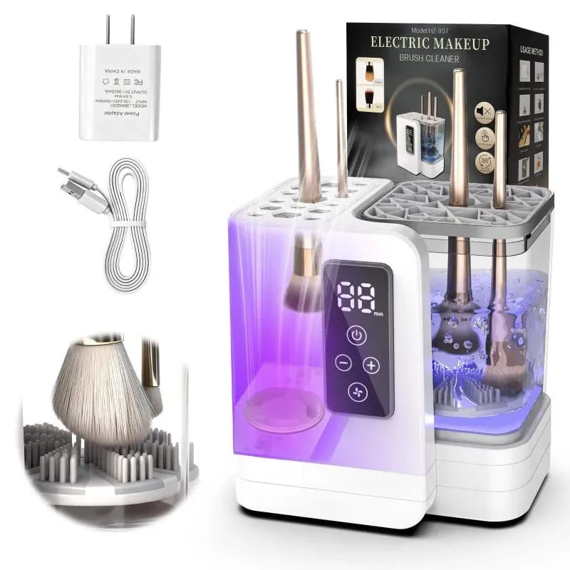 Máquina elétrica de limpeza de pincéis de maquiagem 5 em 1, com secador de pincéis de maquiagem, multifuncional, automática, ferramenta de limpeza de pincéis cosméticos
