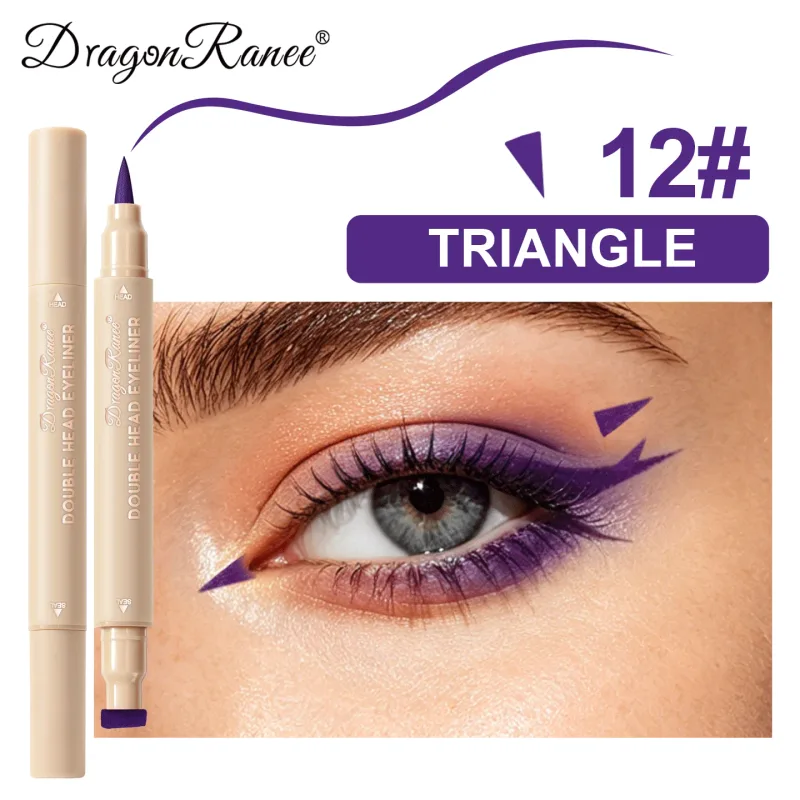 Delineador líquido com carimbo de cabeça dupla, à prova de manchas, secagem rápida, à prova d'água, 2 em 1, colorido, amor, estrela, borboleta, linha de olhos, maquiagem