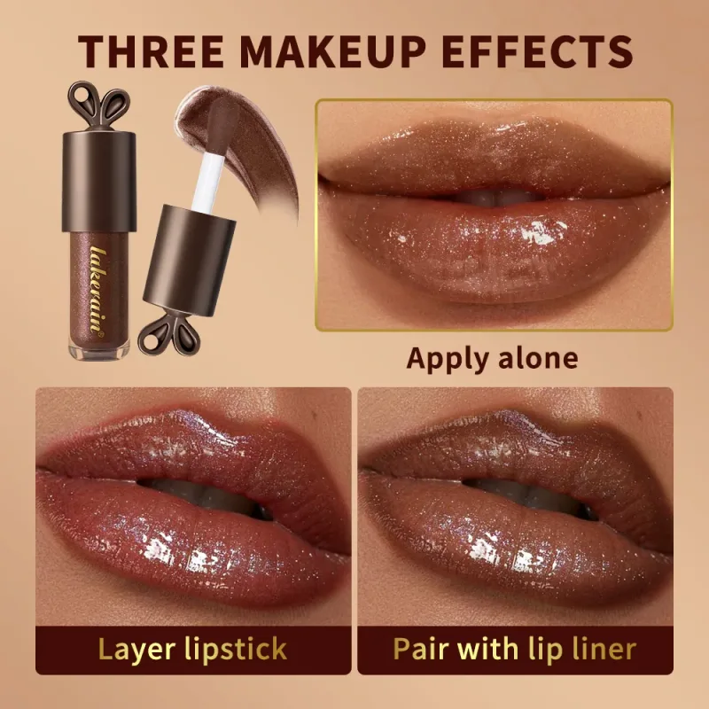 Lakerain Chocolate Coelho Lip Gloss Hidratação de Longa Duração Efeito Espelho Hidratante Suave Não Pegajoso Lippy Bunny Batom