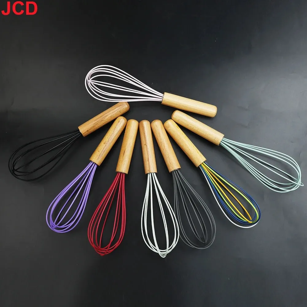 JCD矽膠打蛋器攪拌器木柄廚房手動打蛋器小工具廚房工具烘焙配件