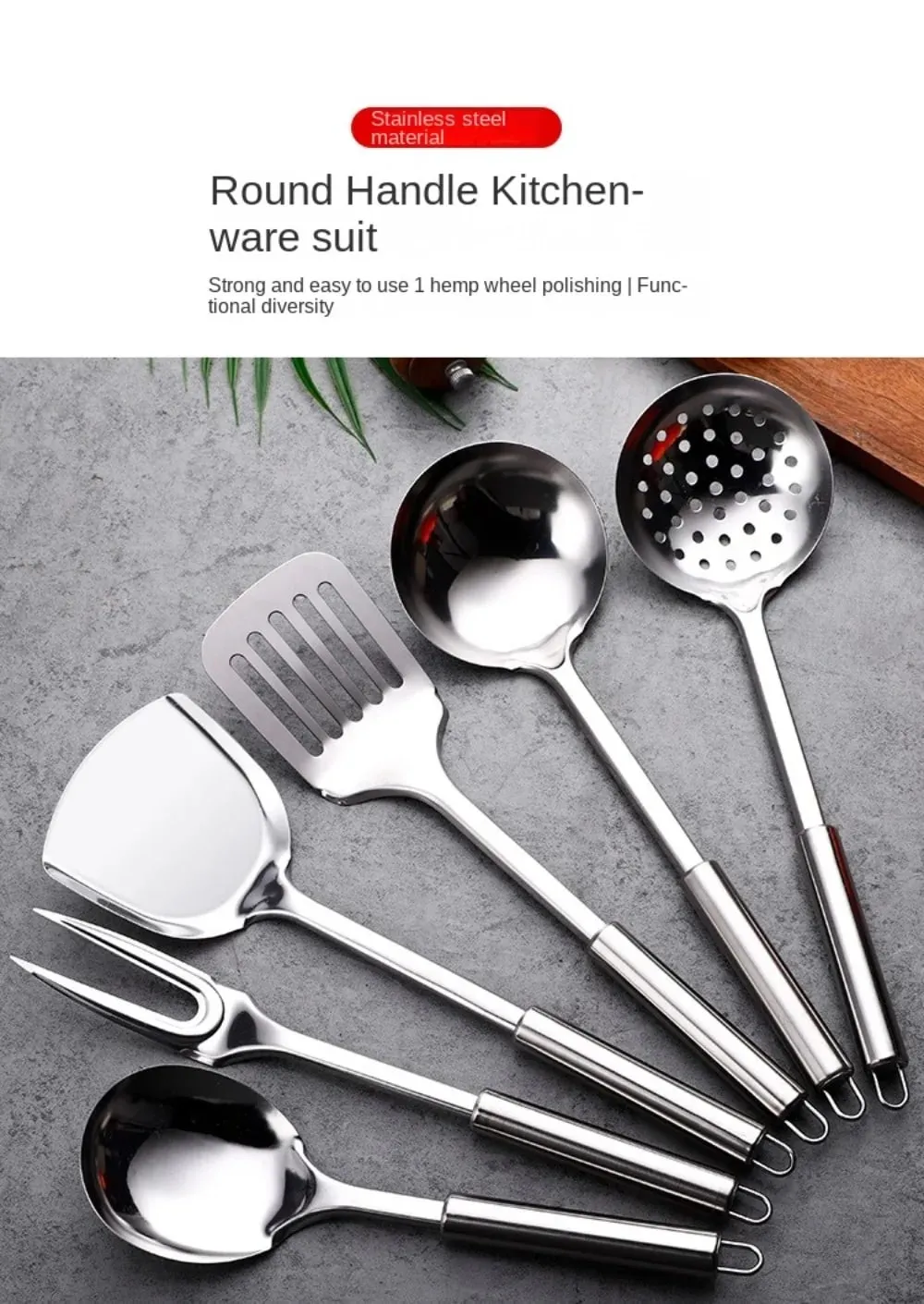 Espátula wok de aço inoxidável, durável, cabo longo, utensílios de cozinha, conjunto de utensílios de cozinha, colher de arroz, concha, ferramentas de cozinha