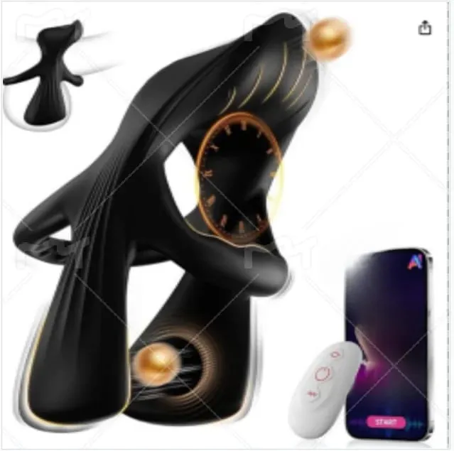 Anel íntimo masculino de silicone vibratório remoto sem fio, 9 modos de vibração, 3 motores, controle por aplicativo, voz AI, massageador de casal à prova d'água