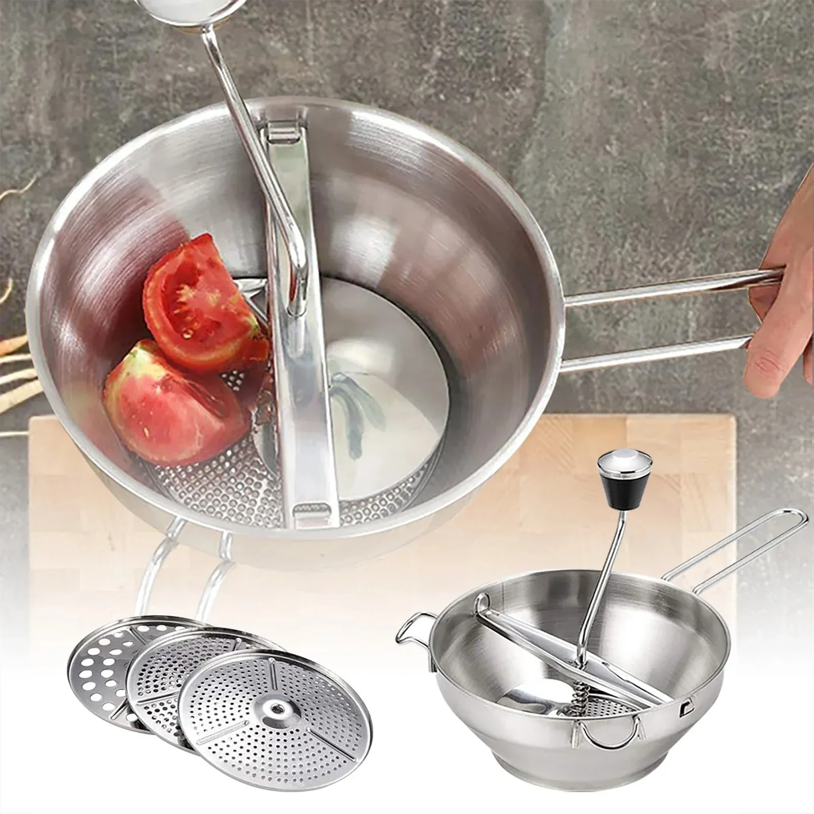 Moinho de alimentos rotativo inoxidável multifuncional, moinho de compotas com 3 discos, moedor manual de alimentos durável, lama vegetal — image 10