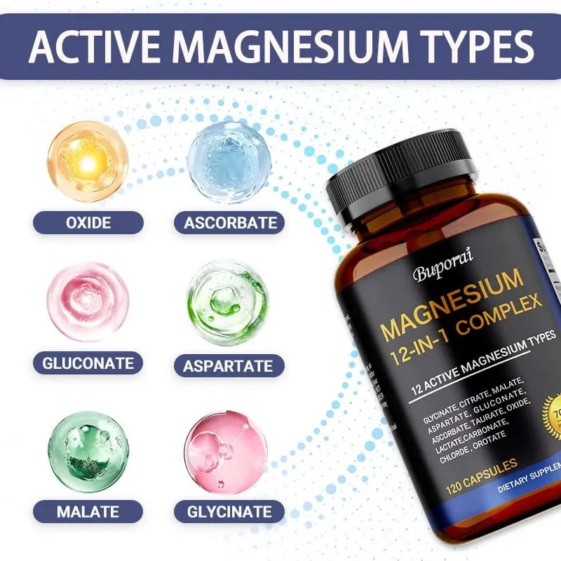 Cápsulas de complexo de magnésio - Apoiam a saúde muscular, óssea, cardíaca, melhoram o estresse do sono e o alívio da ansiedade - Suplemento dietético — image 4