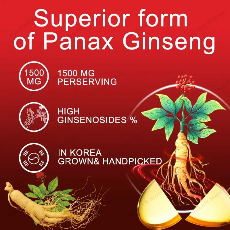 韓國紅參 1500 毫克 - 能量補充劑，促進最佳表現、專注力和活力 - 高效人參根萃取物