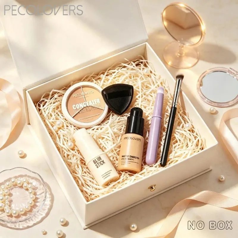 Kit de base facial multifuncional 6 tamanhos, minimizador de poros, paleta de corretivo de 3 cores com pincel, base livre de óleo