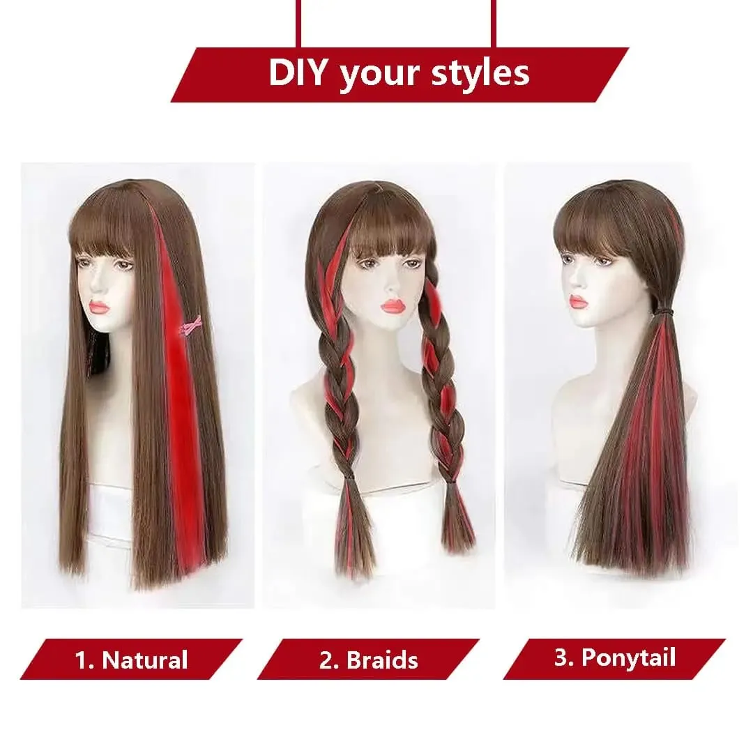 5 pçs clipe colorido em extensões de cabelo sintético destaques festa extensões de cabelo colorido arco-íris falso grampos de cabelo postiços — image 7
