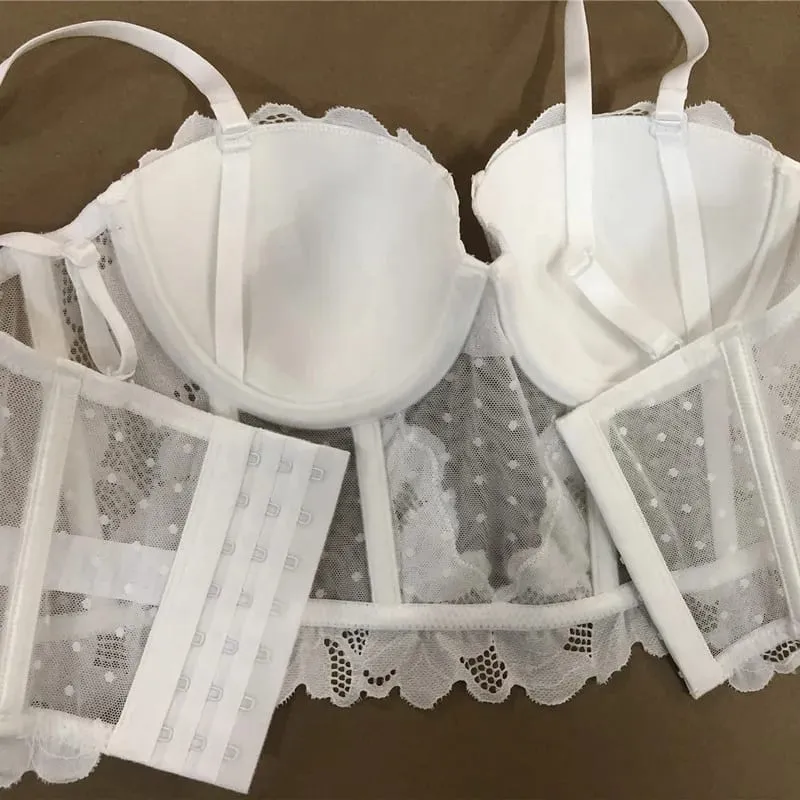 Malha renda push up meia xícara conjunto de sutiã roupa interior com alças removíveis 7 breasted broadside forma sutiã feminino bela lingerie sexy