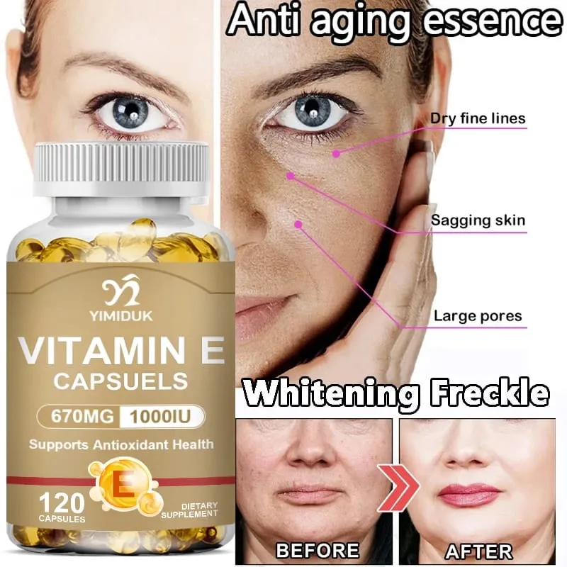 Vitamin E Supplements with Tocopherols & Safflower Oil Support Elasticity Shrink Pores Combat Aging & Antioxidant Immune