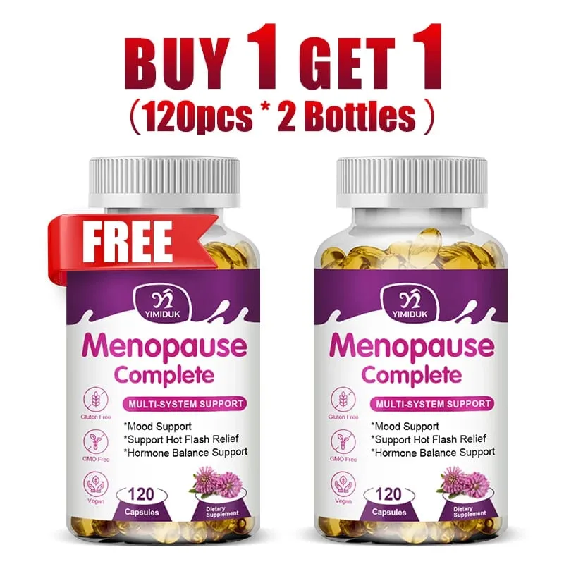 Compre 1 e ganhe 1 grátis! Suplemento completo para menopausa para alívio de ondas de calor, equilíbrio hormonal e humor, acalma desconforto articular vegano