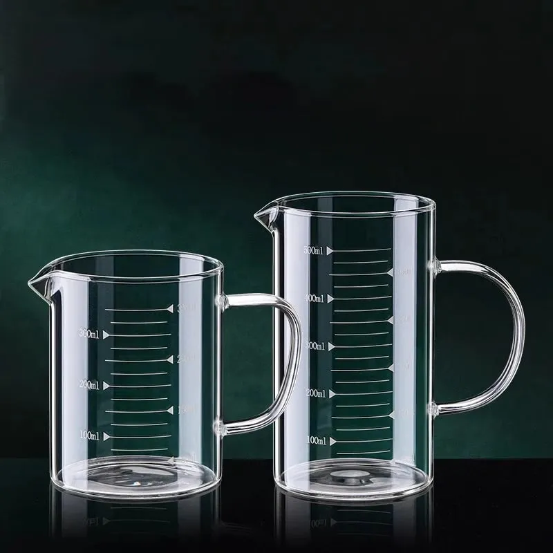 1/2 pces copo de medição de vidro com alça resistente ao calor copo de laboratório cozinha leite café caneca de medição 250/350/500/1000ml — image 6