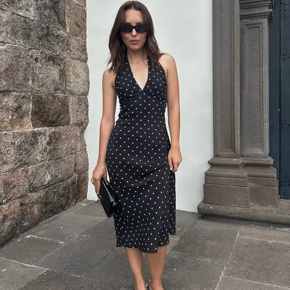 Tuularose Polka Dot Hanging Neck Long Dress Women Elegant Strapless Sexy Lace-up Sleeveless Backless Fashion Club Party Dresses — image 7