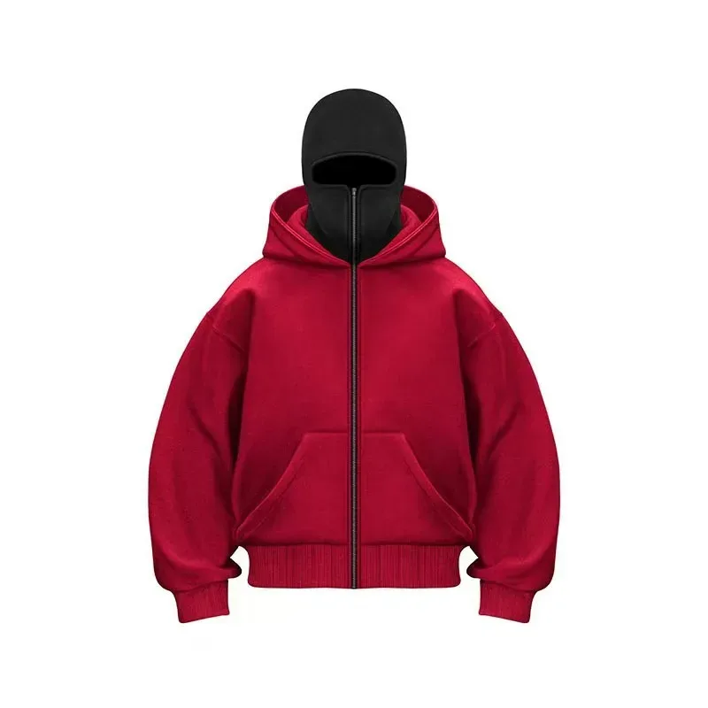 2025 Autumn Men Balaclava Y2K Gothic Harajuku Winter New Item Double Hooded Sweatshirt Men's Hooded Mask Zipper Sportswear Women
