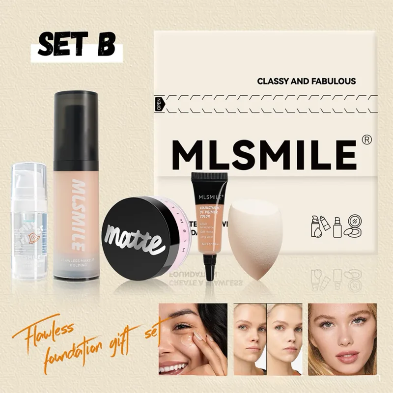 Conjunto de presente de maquiagem de base tudo em um, cobertura completa, configuração de corretivo, esponja de maquiagem em pó, kit cosmético facial portátil