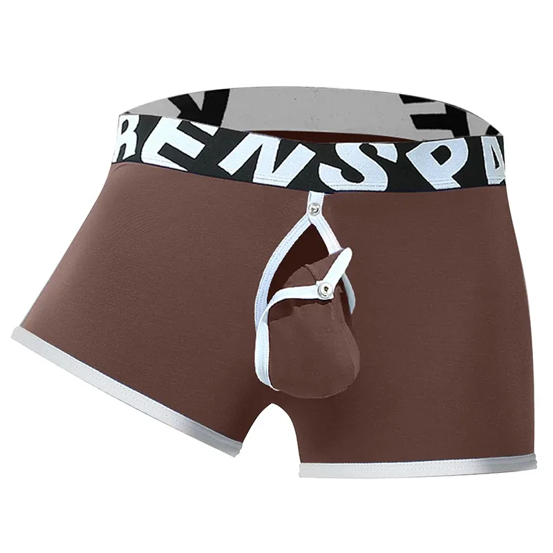 Mens Sexy Boxer Underwear Open Back Underpants Removable U Convex Pouch Panties Middle Waist Knickers