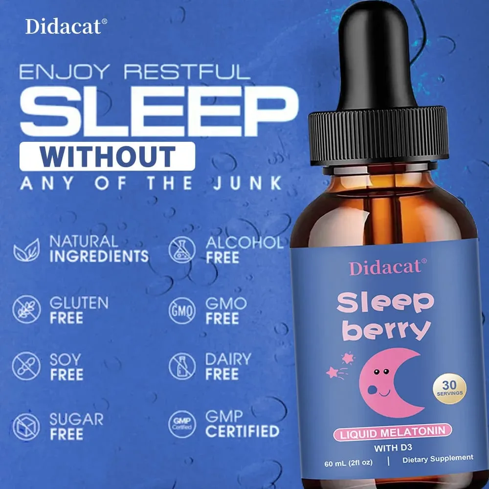 Melatonina Líquida - com Sabugueiro e Vitamina D - Suporte ao Sono do Sistema Imunológico - Gotas de Melatonina