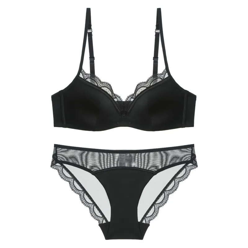 Conjunto de sutiã e cuecas de cetim fino e suave, feminino, verão, decoração de renda sólida, lingerie anti flacidez, sutiã doce, roupa íntima, terno Нижнее Белье