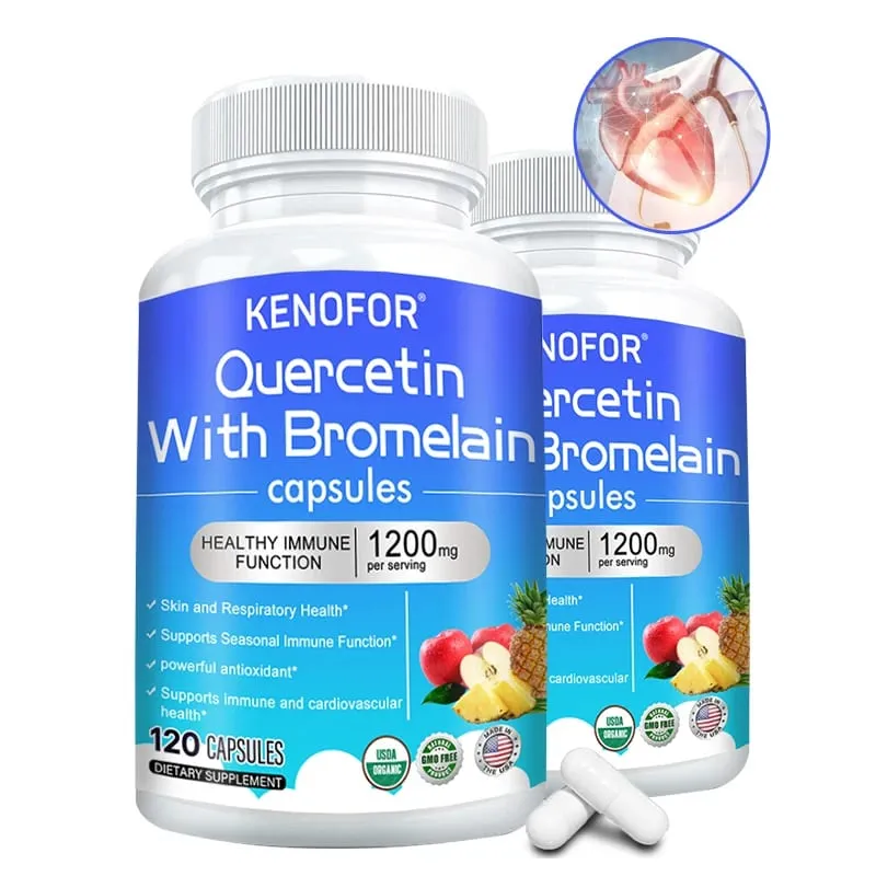 Cápsulas de complexo de quercetina + bromelaína 1200 mg - suporte imunológico e digestivo com vitamina C e D3 30/60/120 contagens
