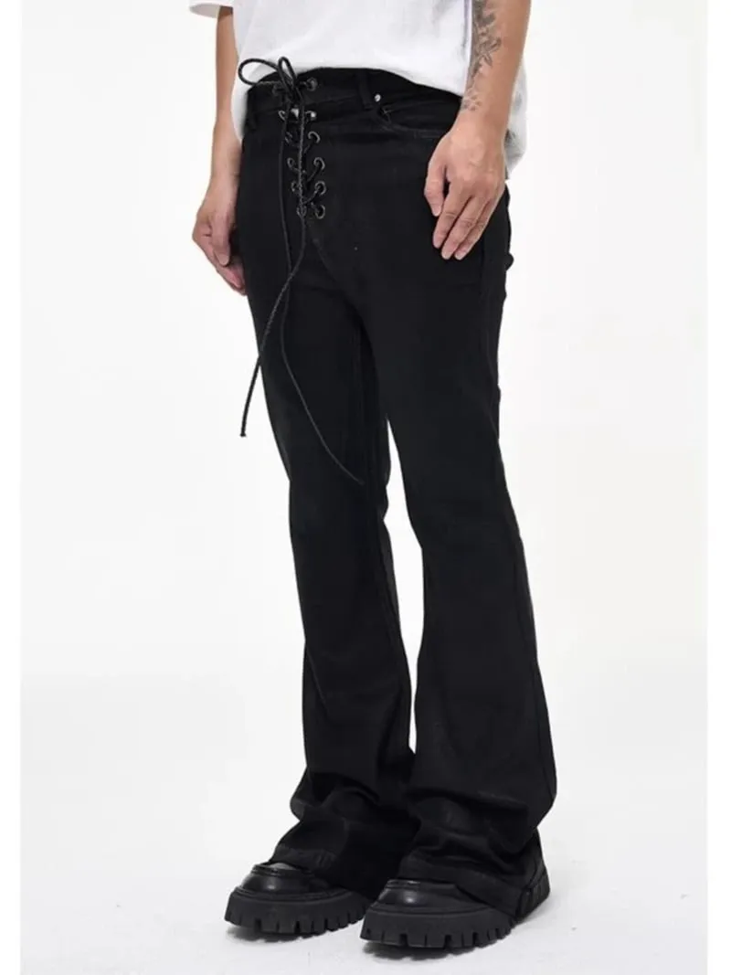 Vintage batik revestimento preto fino ajuste alargamento jeans elasticidade fita estiramento y2k streetwear casual magro sino inferior jeans — image 9