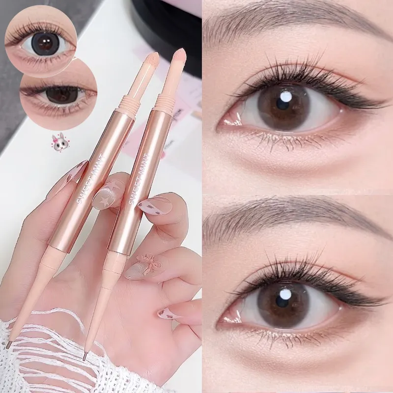 Caneta aegyo sal iluminadora de duas cabeças, à prova d'água, delineador de bicho da seda, iluminador, sombra fosca, contorno, maquiagem dos olhos